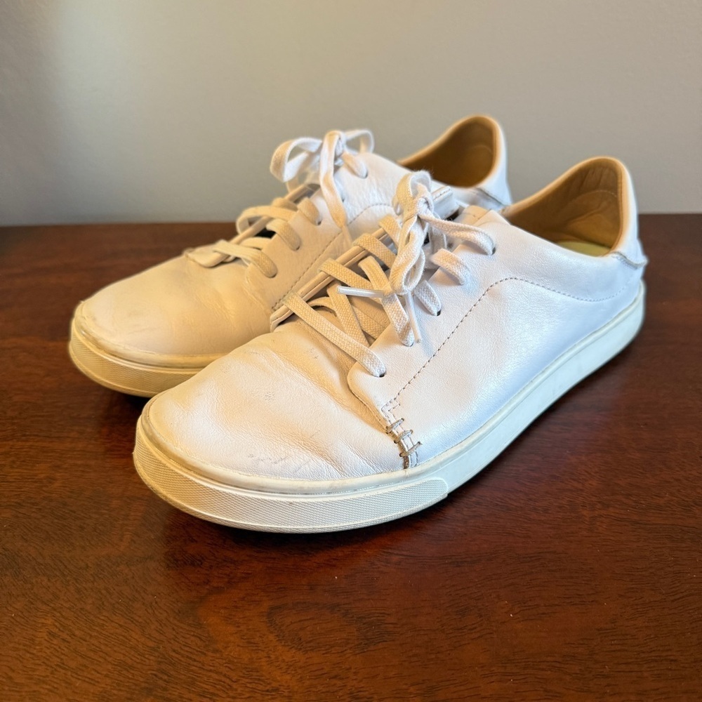 Olukai Pehuea Lī ‘Ili White Leather Sneakers Women’s Size 8